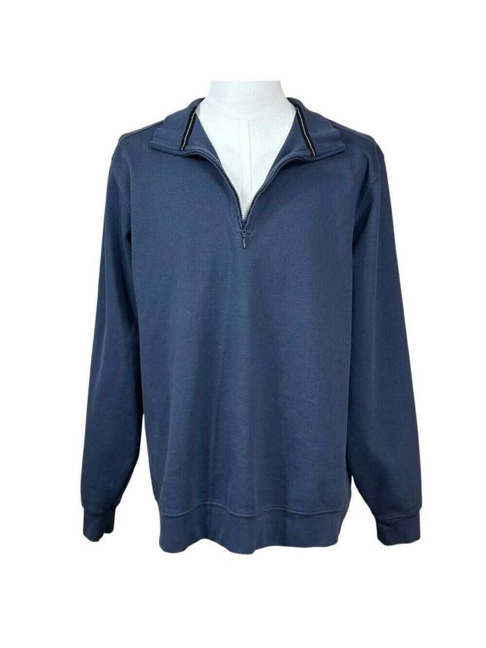 Allen Edmonds Blue Pima Cotton 1/4 Zip Pullover Knit Sweater Size XXL
